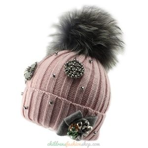 Barbaras Girls Warm Winter Natural Pom Pom Hat